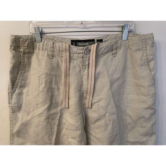 Old Navy 100% Linen Shorts Loose Fit Men's Size 36 Beige Ivory Drawstring - Picture 2 of 8